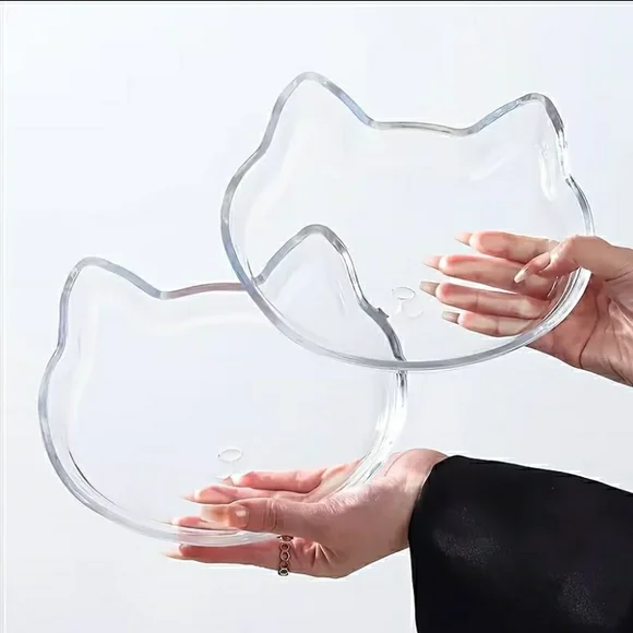 NIB! Set Of 2 Cat-Shaped Glass Plates - Heat Resistant, Microwave Safe - Picture 1 of 5